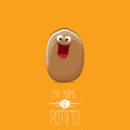 Vector brown potato cartoon character isolated on orange background. My name is potato vector concept illustration Royalty Free Stock Photo