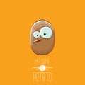 Vector brown potato cartoon character isolated on orange background. My name is potato vector concept illustration Royalty Free Stock Photo