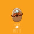 Vector brown potato cartoon character isolated on orange background. My name is potato vector concept illustration Royalty Free Stock Photo