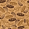 Vector brown scattered doodle slice frence loaf bread repeat pattern. Perfect for fabric, bakery menu and wrapping paper projects Royalty Free Stock Photo