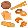 Vector of brown tommy, sliced bread, long loaf, baguettes, buns Royalty Free Stock Photo