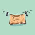 Vector of a brown towel hanging on a clothesline