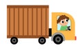 Vector brown truck car with driver. Funny automobile for kids. Cute vehicle clip art. Retro lorry transport icon isolated on white Royalty Free Stock Photo