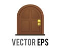 Vector brown wooden door icon as entrance of room, house with a gold handle Royalty Free Stock Photo