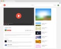 Vector browser window with video player web site mock up. Royalty Free Stock Photo