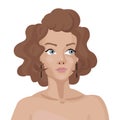 Brunette girl with curled hair. Vector illustration