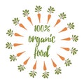 Vector brush with carrot. Fresh vegatable symbol. Print made on cartoon design. Organic food.