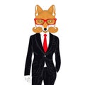 Vector brutal fox in elegant classic suit. Hand drawn anthropomorphic vixen with mustache, illustration for t-shirt print, kids