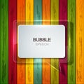 Vector bubble speech icon on wooden background. Royalty Free Stock Photo