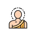 Buddha, buddhist monk flat color line icon.