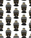 Vector buddha seamless pattern. Hand drawn print design.