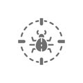 Bug in target sight, virus grey icon. Royalty Free Stock Photo