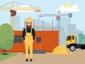 Vector builder character illustration. Concept of process construction building a house.