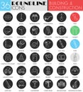 Vector building and construction circle white black icon set. Royalty Free Stock Photo