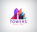 Vector building, towers up geometric logo. Architecture, construction, real estate icon, minimalist illustration