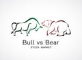 Vector of bull and bear symbols of stock market trends. Stock market and business concept. The growing and falling market. Wild Royalty Free Stock Photo