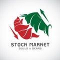 Vector of bull and bear symbols of stock market trends. Stock market and business concept. The growing and falling market. Wild Royalty Free Stock Photo