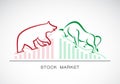 Vector of bull and bear symbols of stock market trends. The growing and falling market. Wild Animals Royalty Free Stock Photo