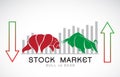 Vector of bull and bear symbols of stock market trends. The growing and falling market. Wild Animals Royalty Free Stock Photo