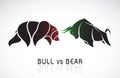 Vector of bull and bear symbols of stock market trends. Stock market and business concept. The growing and falling market.