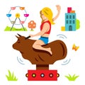 Vector Bull Ride. Rodeo simulator. Cartoon Illustration.