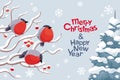 Vector bullfinches and rowan Christmas and New Year image Royalty Free Stock Photo