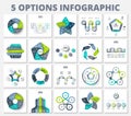Vector bundle infographics elements. Business template presentations. Circles, pentagons, arrows and other abstract