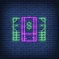 Vector bundle of money, cash, dollar, banknote neon sign. Royalty Free Stock Photo