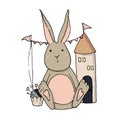 Vector bunny rabbit toy doodle illustration.