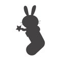 Vector bunny winter illustration of a symbol of chinese new year 2023. Black rabbit in stocking silhouette for Merry