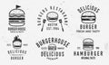 Vector Burger logo set. Vintage burger,  sandwich or hamburger labels, badges. Fast food and restaurant logo templates with grunge Royalty Free Stock Photo