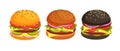 Vector burgers with different color bun set.