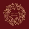 Burgundy beige outline roses wreath wedding invitation