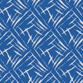 Vector burlap effect seamless pattern background. Hessian fiber texture fabric style blue and grey grid backdrop. Woven