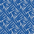 Vector burlap effect seamless pattern background. Hessian fiber texture fabric style blue and grey grid backdrop. Woven