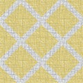 Vector burlap effect seamless pattern background. Yellow hessian fibre diamond tiles blended onto dense grey linen