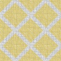 Vector burlap effect seamless pattern background. Yellow hessian fibre diamond tiles blended onto dense grey linen