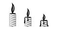 Vector burning candle set. Burning candle icon isolated on a white background in different versions of the suppository