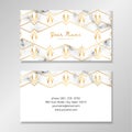 Vector business card template with golden art deco pattern on marble background. Royalty Free Stock Photo