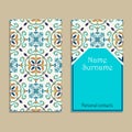 Vector business card template. Portuguese, Moroccan; Azulejo; Arabic; asian ornaments