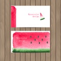 Vector business card with the watercolor texture of watermelon Royalty Free Stock Photo