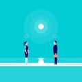 Vector business concept illustration with office man and lady standing in front of each other,