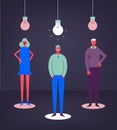 Vector business concept illustration. Stylized characters. Creative group, teamwork. Shining bulb