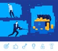 Vector business concept illustration. Two businessman digging the ground