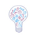 Vector business doodle icons in lightbulb concept illustration