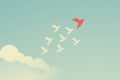 Vector business finance leadership concept with origami red paper bird leading among white. Symbol leadership, strategy, mission,