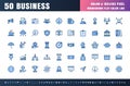 Vector of 50 Business and Financial Solid Monochrome Flat Color Line Icon Set. 48x48 and 192x192 Pixel Perfect