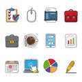 Vector business icons set. Color outlined icon collection.