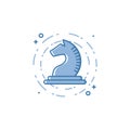 Vector business illustration of blue chess Knight or horse icon in linear style. Royalty Free Stock Photo