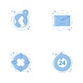 Icons with globe, email, help circle and 24 7